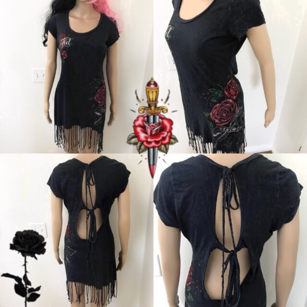 🌹 Affliction Sinful Crystal Rose 🌹 Open Back Top